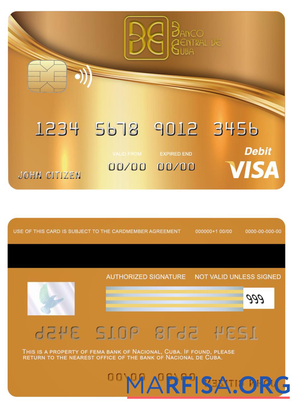 Realistic Cuba Nacional bank visa card sample